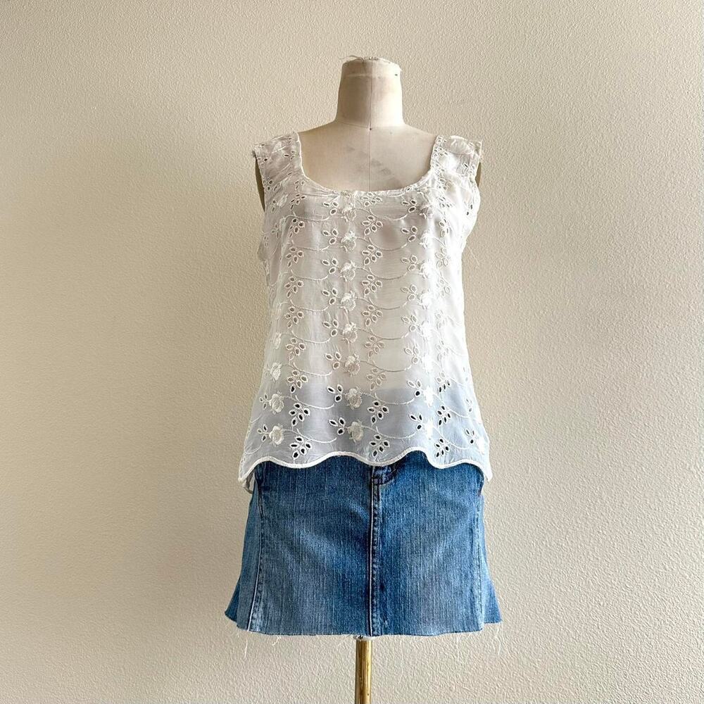 handmade white eyelet floral tank